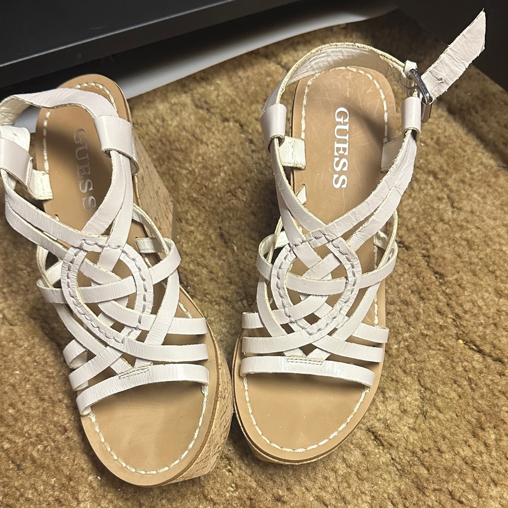 Guess Cream Strappy Wedge Sandals